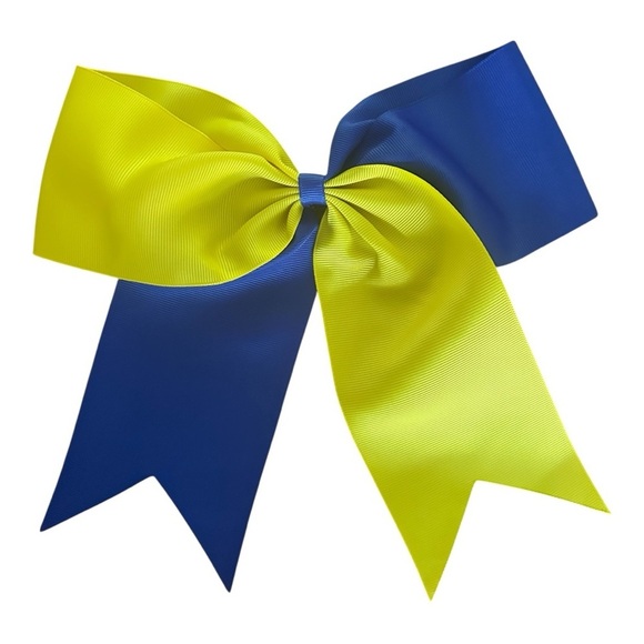 Cheer Bow Large Blue Gold Yellow Rubber Band Spirit Bow - Picture 1 of 5